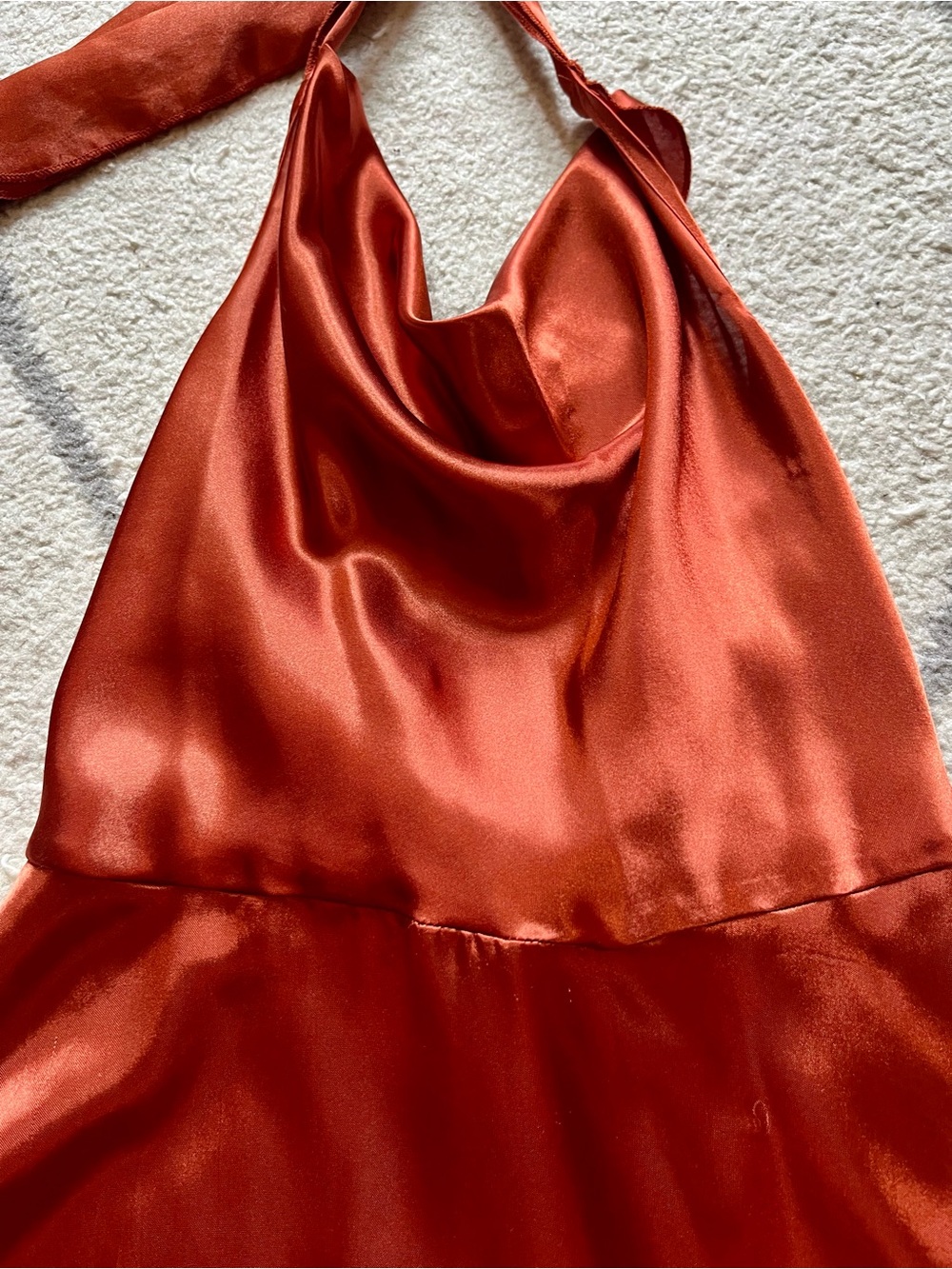 LIKE NEW Satin Halter Neck Slip Dress in Deep Copper Orange - Picture 3 of 3